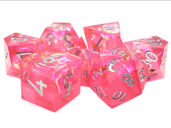 Old School RPG Dice Set: Sharp Edged Dice - Magenta Dreams (7)