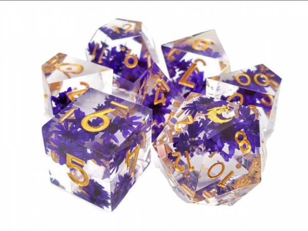 Old School RPG Dice Set: Sharp Edged Dice - Purple Flower (7)