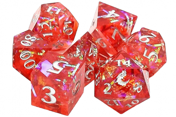 Old School RPG Dice Set: Sharp Edged Dice - Red Ruby Blast (7)