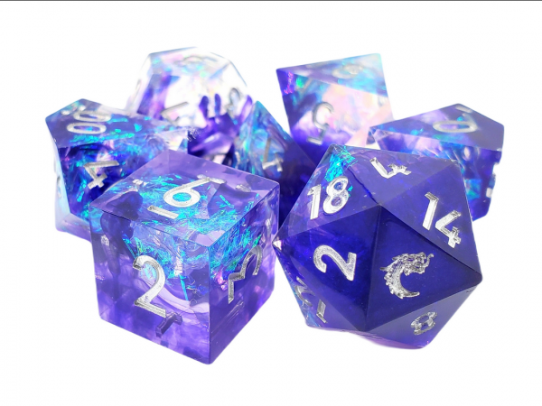 Old School RPG Dice Set: Sharp Edged Dice - Sapphire Burst (7)