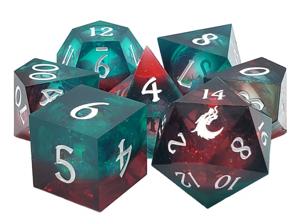 Old School RPG Dice Set: Sharp Edged Liquid Infused - Christmas Fury (7)
