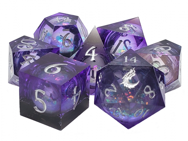 Old School RPG Dice Set: Sharp Edged Liquid Infused - Dark Cosmos Fury (7)