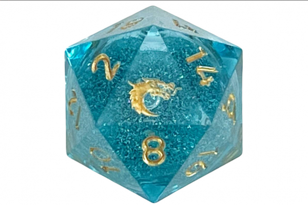 Old School RPG Dice: Sharp Edged Liquid Infused 22mm D20 - Azure Fury (1)
