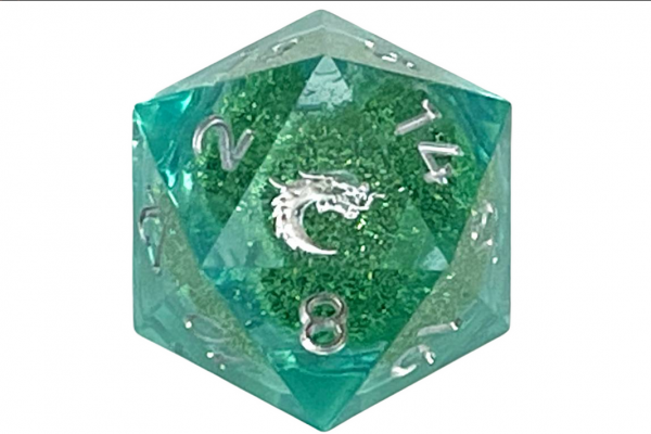 Old School RPG Dice: Sharp Edged Liquid Infused 22mm D20 - Emerald Fury (1)
