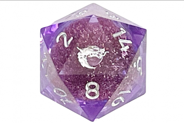 Old School RPG Dice: Sharp Edged Liquid Infused 35mm D20 - Amethyst Fury (1)