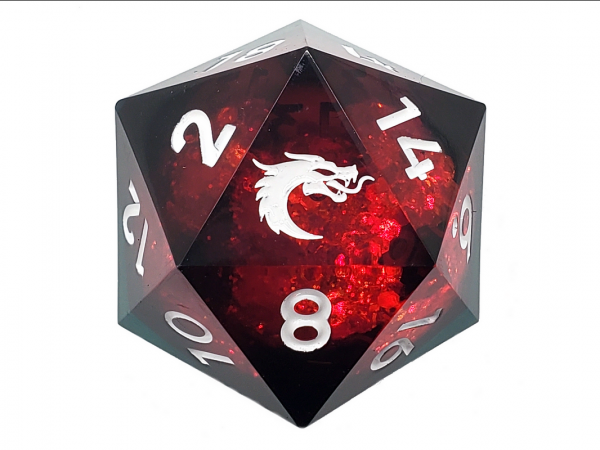 Old School RPG Dice: Sharp Edged Liquid Infused 35mm D20 - Christmas Fury (1)