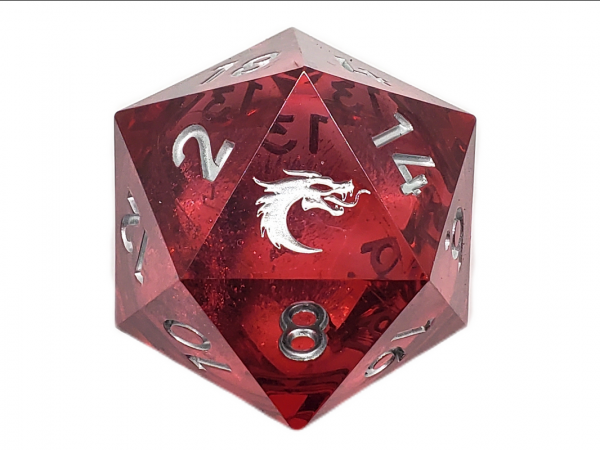 Old School RPG Dice: Sharp Edged Liquid Infused 35mm D20 - Crimson Fury (1)