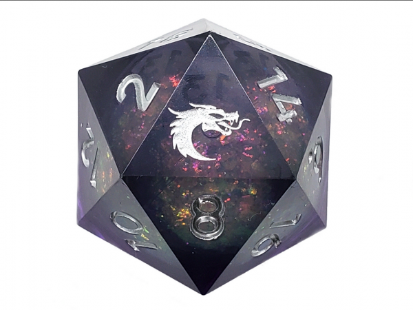 Old School RPG Dice: Sharp Edged Liquid Infused 35mm D20 - Dark Cosmos Fury (1)