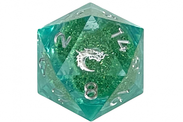 Old School RPG Dice: Sharp Edged Liquid Infused 35mm D20 - Emerald Fury (1)