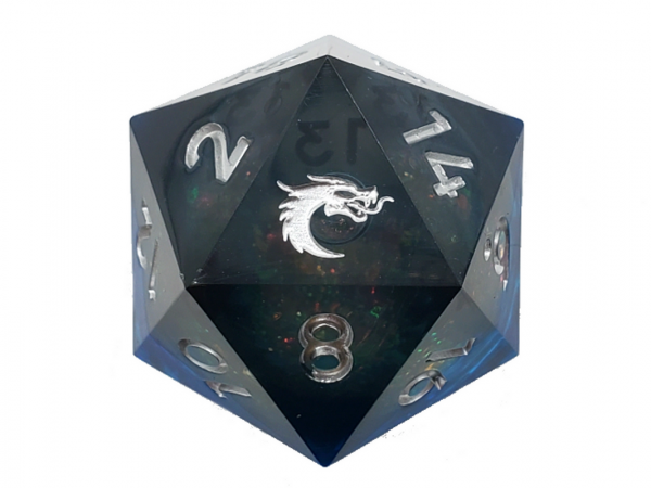 Old School RPG Dice: Sharp Edged Liquid Infused 35mm D20 - Midnight Fury (1)