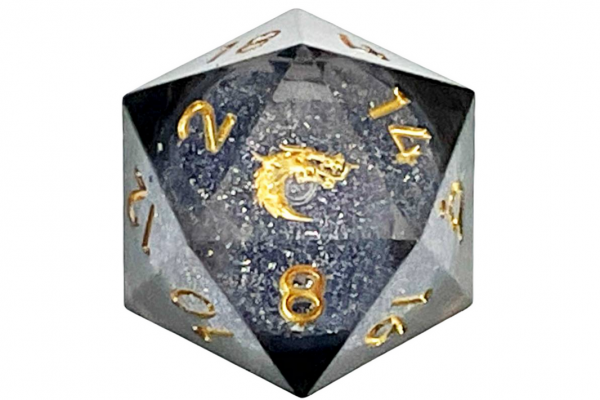 Old School RPG Dice: Sharp Edged Liquid Infused 35mm D20 - Obsidian Fury (1)