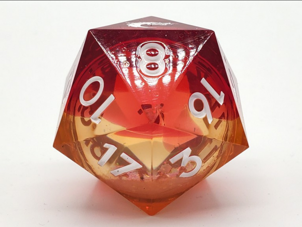 Old School RPG Dice: Sharp Edged Liquid Infused 35mm D20 - Sunrise Fury (1)