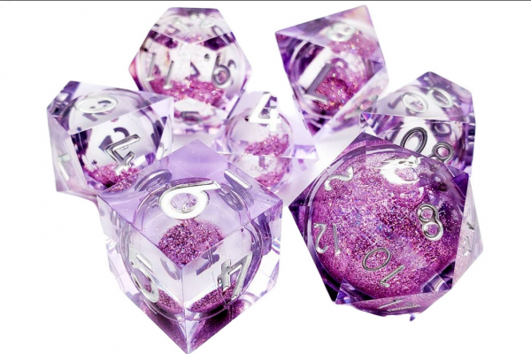 Old School RPG Dice Set: Sharp Edged Liquid Infused Set - Amethyst Fury (7)