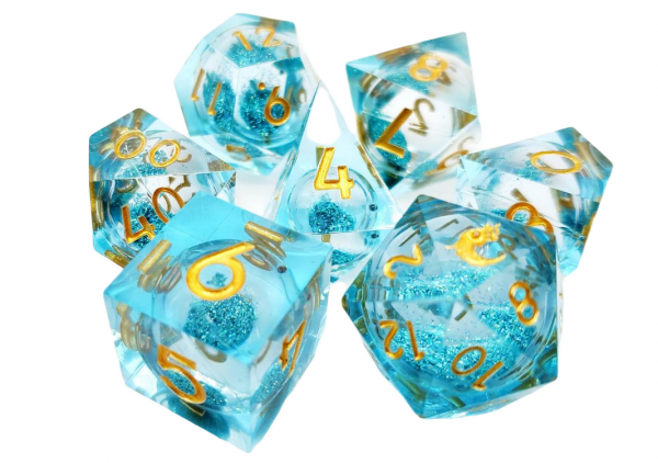 Old School RPG Dice Set: Sharp Edged Liquid Infused Set - Azure Fury (7)