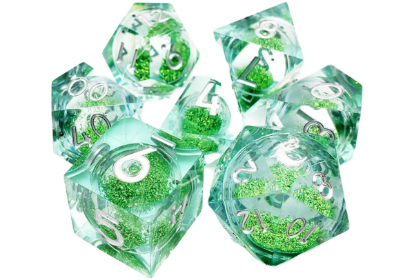 Old School RPG Dice Set: Sharp Edged Liquid Infused Set - Emerald Fury (7)