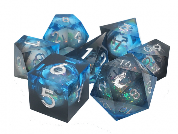 Old School RPG Dice Set: Sharp Edged Liquid Infused Set - Midnight Fury (7)