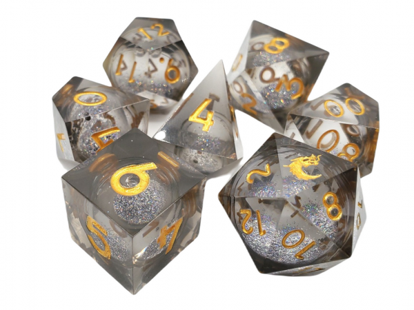 Old School RPG Dice Set: Sharp Edged Liquid Infused Set - Obsidian Fury (7)