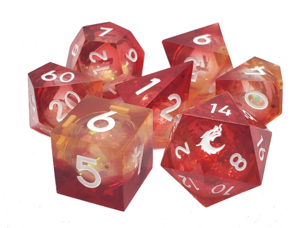 Old School RPG Dice Set: Sharp Edged Liquid Infused Set - Sunrise Fury (7)
