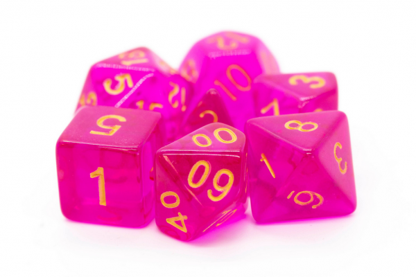 Old School RPG Dice Set: Translucent Magenta w/ Gold (7)