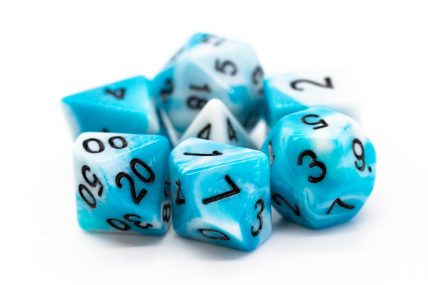 Old School RPG Dice Set: Vorpal - Baby Blue & White w/ Black (7)