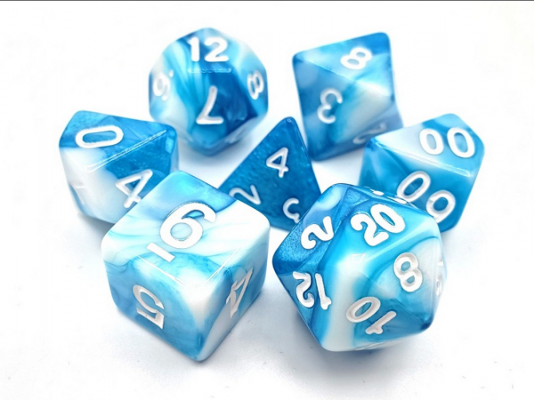 Old School RPG Dice Set: Vorpal - Baby Blue & White w/ White (7)