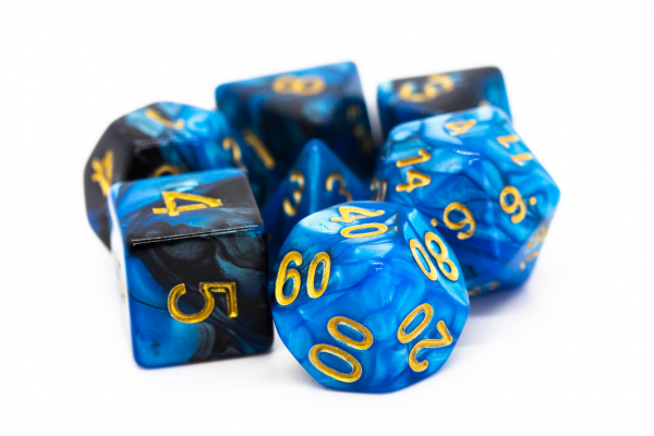 Old School RPG Dice Set: Vorpal - Black & Blue w/ Gold (7)