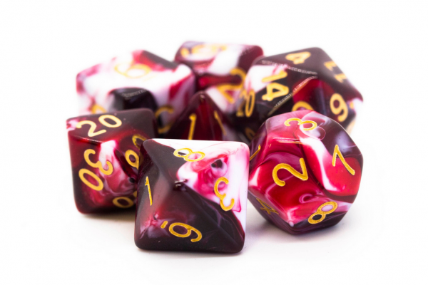 Old School RPG Dice Set: Vorpal - Blood Red & White w/ Gold (7)