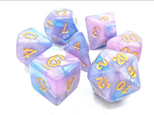Old School RPG Dice Set: Vorpal - Lilac & Light Blue w/ Gold (7)
