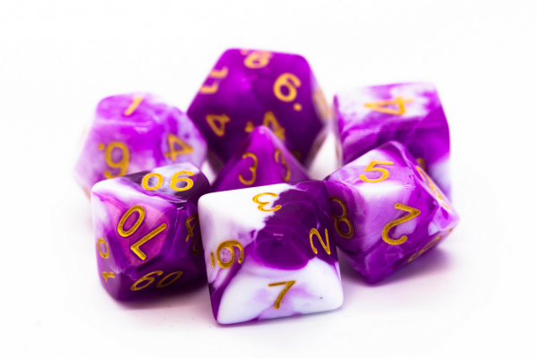 Old School RPG Dice Set: Vorpal - Purple & White w/ Gold (7)