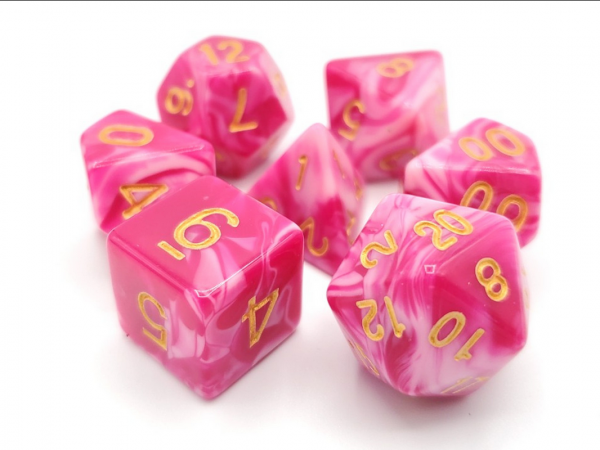Old School RPG Dice Set: Vorpal - Rose Red & White w/ Gold (7)