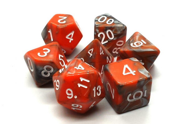 Old School RPG Dice Set: Vorpal - Silver & Orange (7)