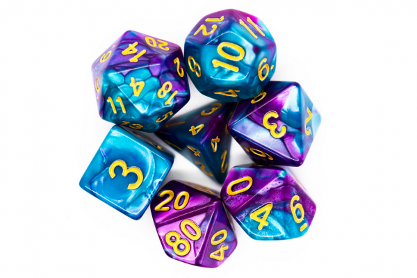 Old School RPG Dice Set: Vorpal - Teal & Lavender w/ Gold (7)