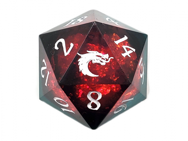Old School RPG Dice: Sharp Edged Liquid Infused 22mm D20 - Christmas Fury (1)