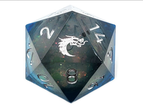 Old School RPG Dice: Sharp Edged Liquid Infused 22mm D20 - Midnight Fury (1)