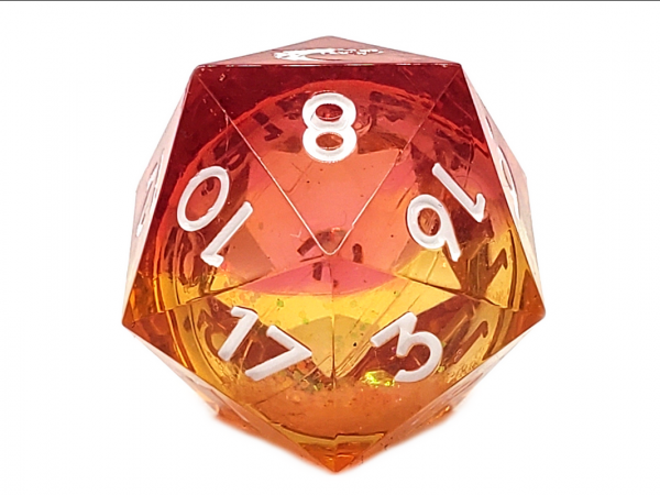 Old School RPG Dice: Sharp Edged Liquid Infused 22mm D20 - Sunrise Fury (1)