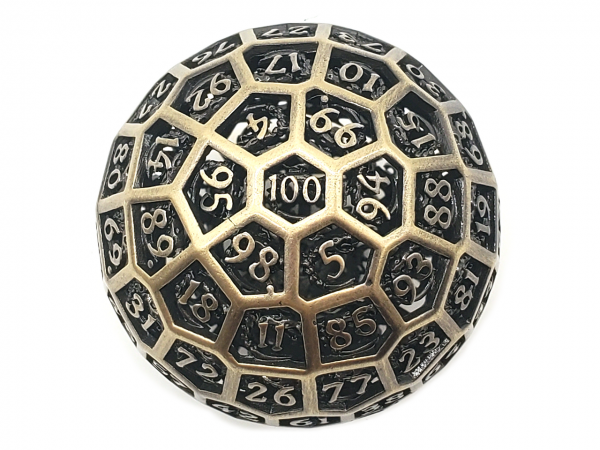 Old School RPG Dice: D100 50mm Hollow Dragon's Head - Ancient Gold (1)