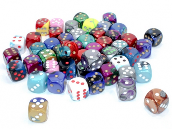 Chessex: Bag of 50 Assorted Loose Gemini 16mm w/pips d6 Dice