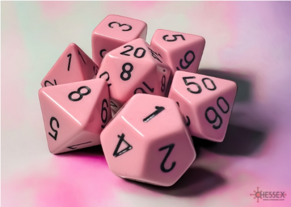 Chessex RPG Dice Sets: Polyhedral Opaque Pastel Pink/Black 7-Die Set