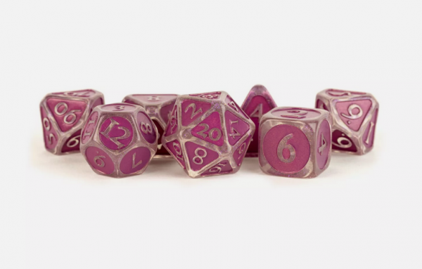 Metallic Dice: 16mm Enamel Acrylic Poly Dice Set - Ice w/ Purple Enamel (7)