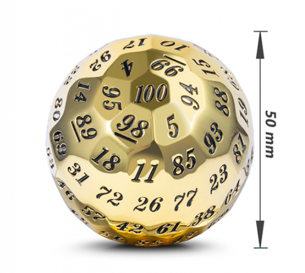 Dice Habit: 50mm Metal D100 Dice - Gold (1)