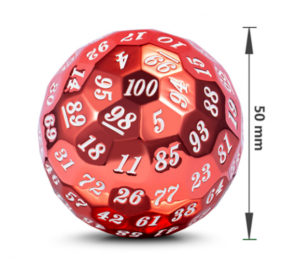 Dice Habit: 50mm Metal D100 Dice - Metallic Red (1)