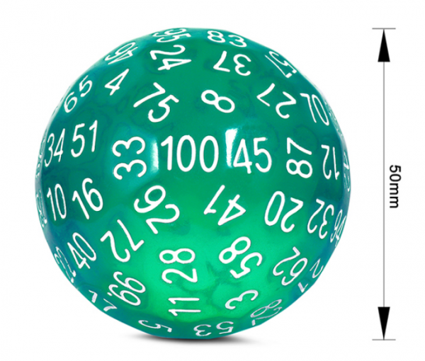 Dice Habit: 50mm D100 Dice - Translucent Teal Green (1)