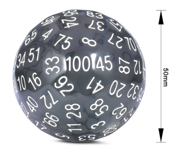 Dice Habit: 50mm D100 Dice - Translucent Grey (1)