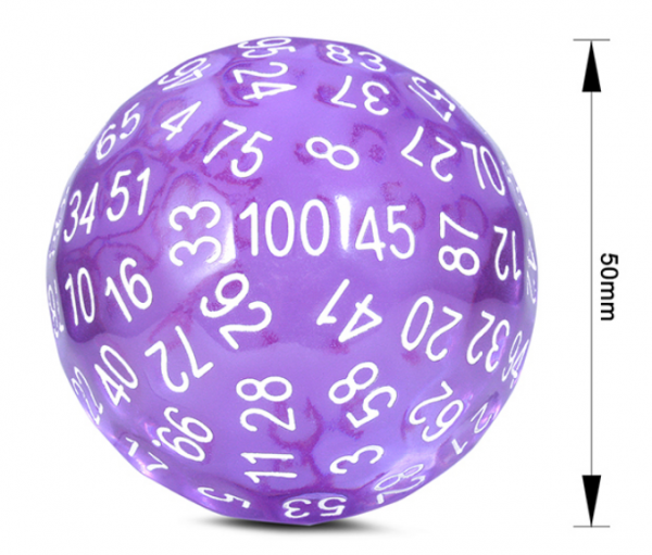 Dice Habit: 50mm D100 Dice - Translucent Purple (1)