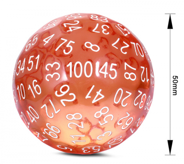 Dice Habit: 50mm D100 Dice - Translucent Orange (1)
