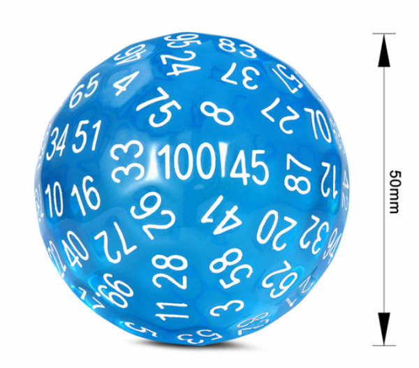 Dice Habit: 50mm D100 Dice - Translucent Blue (1)
