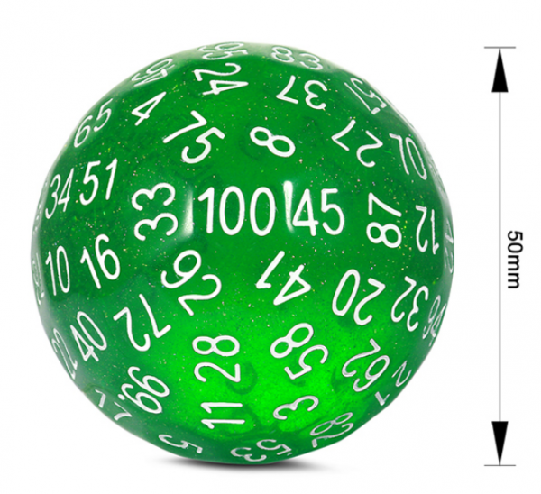 Dice Habit: 50mm D100 Dice - Green Glitter (1)