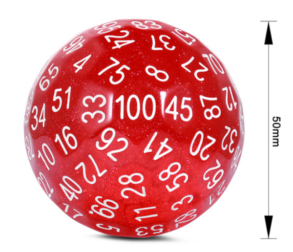 Dice Habit: 50mm D100 Dice - Red Glitter (1)