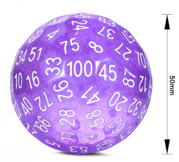 Dice Habit: 50mm D100 Dice - Purple Glitter (1)