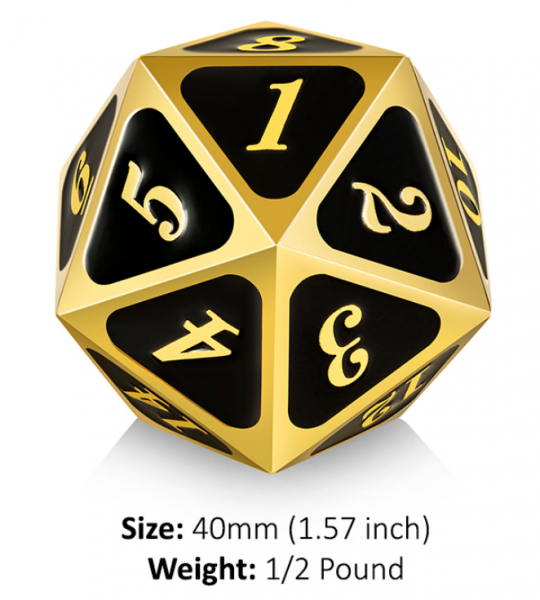 Dice Habit: 40mm Metal D20 Spindown Counter - Black & Gold (1)